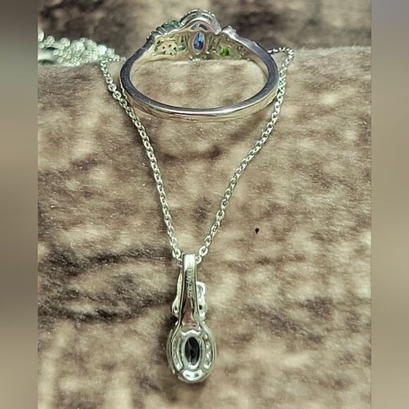 AAA Tanzanite & Multi Gemstone Halo Ring & Pendant Necklace - Picture 6 of 16